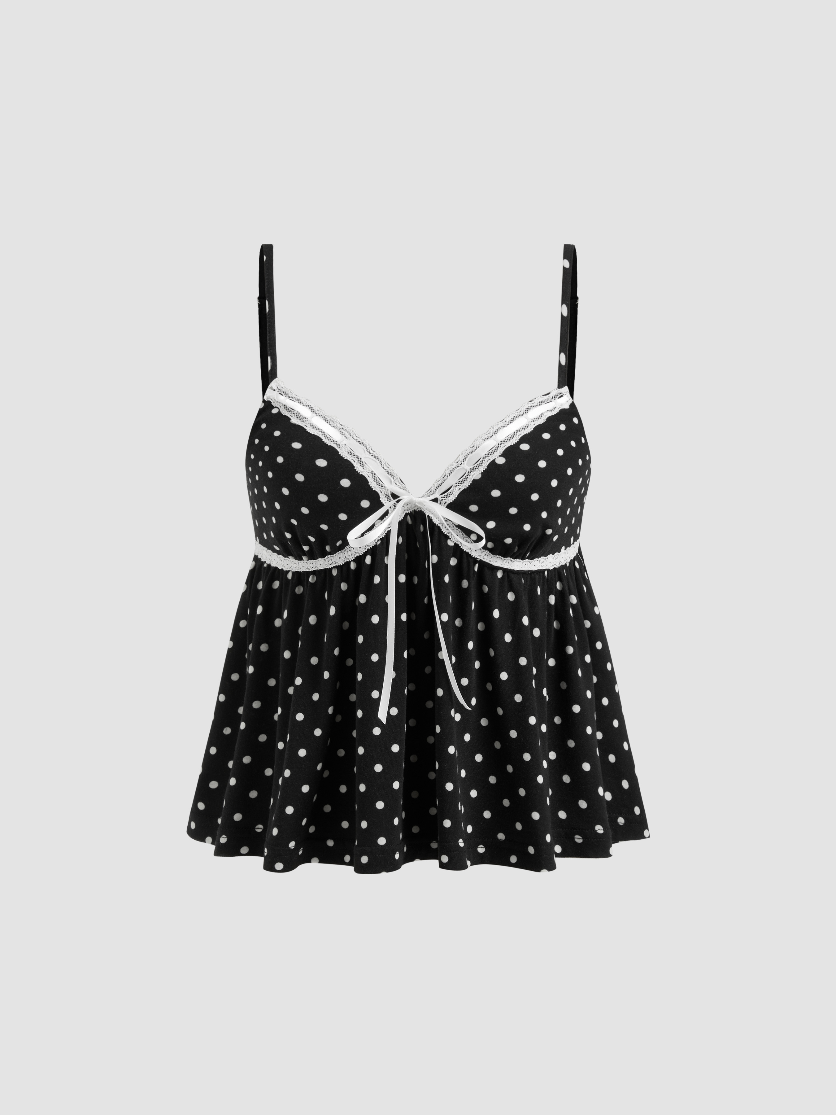 Knit Fabric V-neck Polka Dot Contrasting Binding Cami Top For Daily Casual | Cider