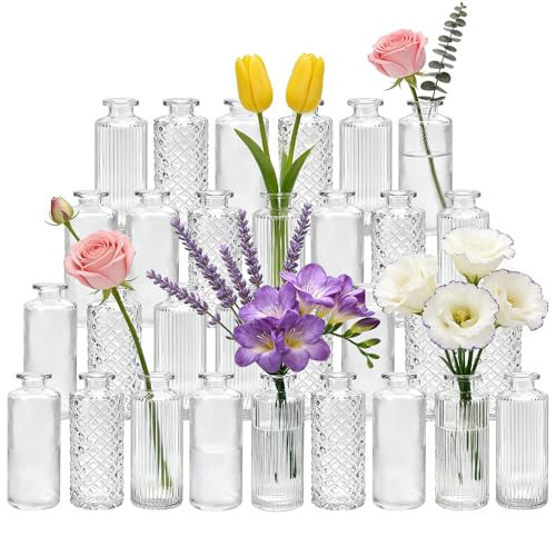 Glass Bud Vases Set of 30, Small Clear Flower Vases for Centerpieces in Bulk, Mini Vintage Vases for Wedding, Party, Home or Table Decorations | Amazon (US)