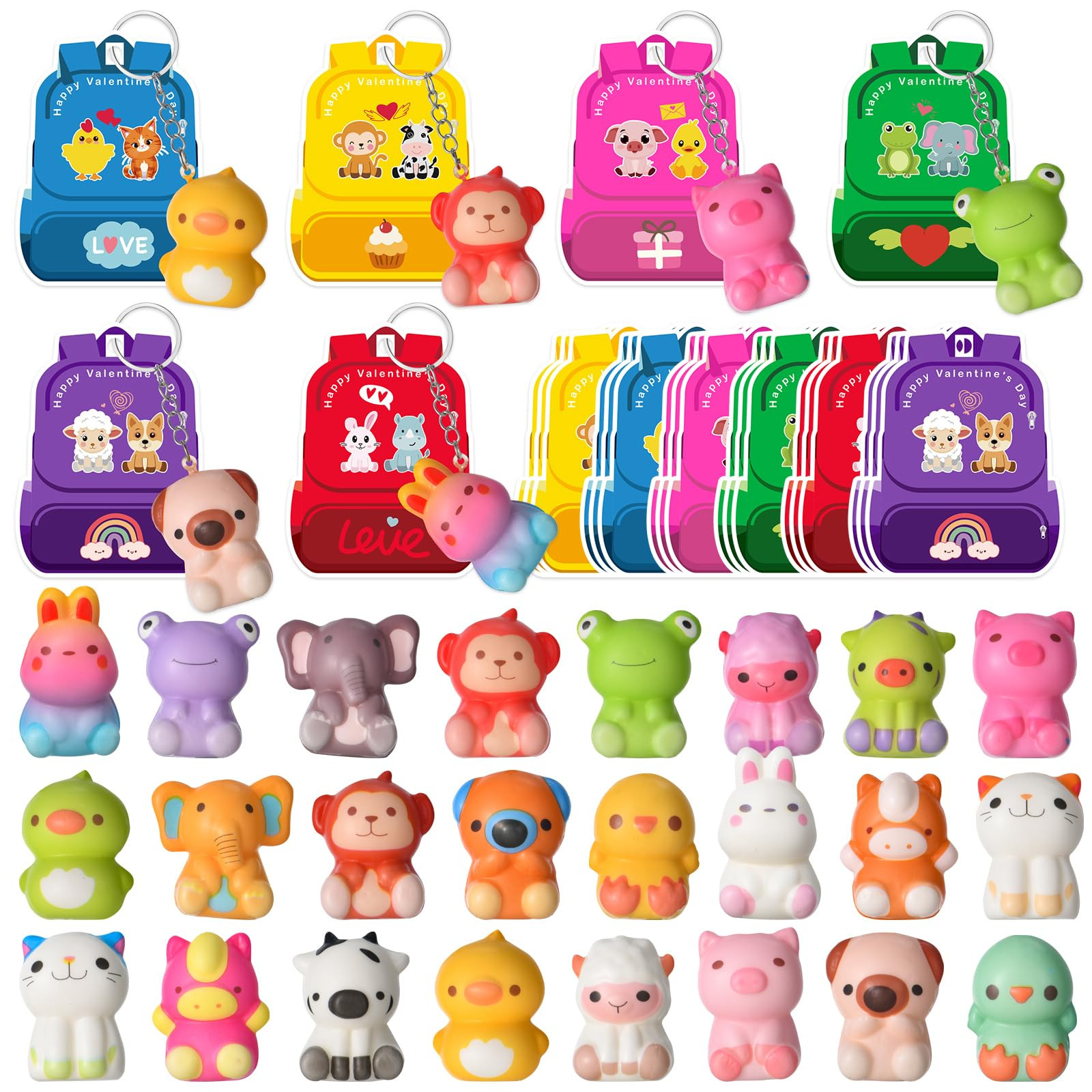 24PCS Valentines Day Cards with Animal Squishy Toys Keychains Slow Rising Stress Relief Toys for ... | Amazon (US)