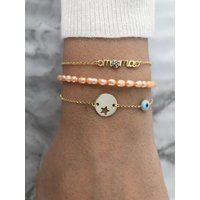 Gold Bracelets, Mama Bracelet, Evil Eye Star Pink Pearls Made in Greece, From Sterling Silver 925 | Etsy (US)
