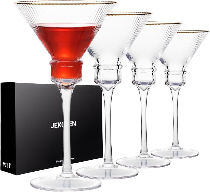 JEKOSEN NEW Crystal Martini Cocktail Glasses 10 Ounce Set of 4 With Gold Rim Premium Gift Box Pre... | Amazon (US)