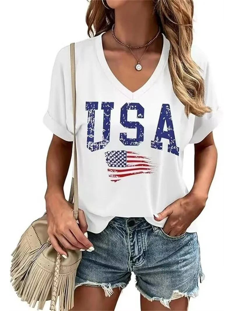 Womens American Flag T-Shirts 4th of July Shirts Patriotic Independence Day Tops (XL,V White) | Walmart (US)