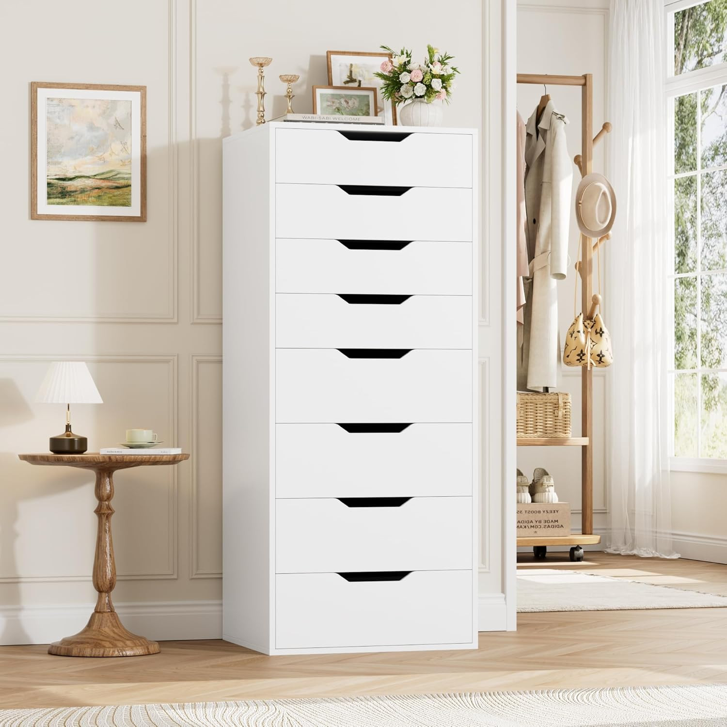 FACBOTALL Tall White Dresser, 8 Drawer Dresser with Groove Handles, White Tall Dresser, Modern Chest of Drawers with Large Storage Space for Home Office | Amazon (US)