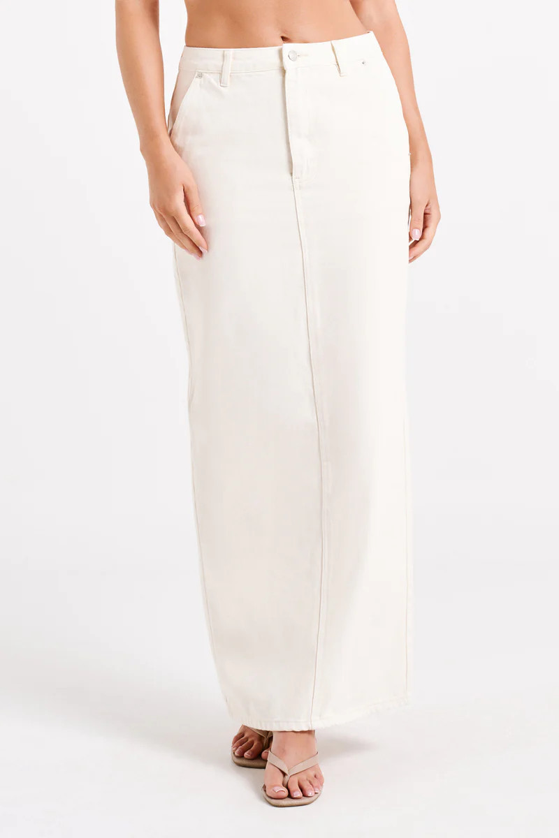 Illona Denim Maxi Skirt - Ecru | MESHKI US