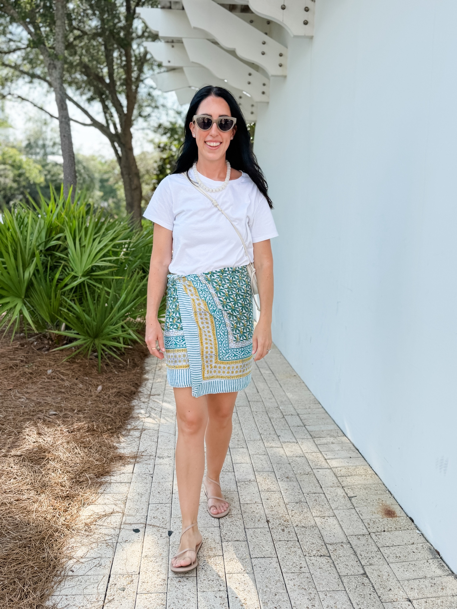 Walking-to-lunch outfit: white tee, printed sarong tied as a skirt, sunglasses and my fav sandals. A few pieces and I was out the door.

#summeroutfits #vacationstyle #ootd #sarong #fashionfinds #amazonfashion #summerstyle #statementnecklace #sandals #sunglasses #basictee

#LTKootd #LTKmomlife #LTKdayinmylife