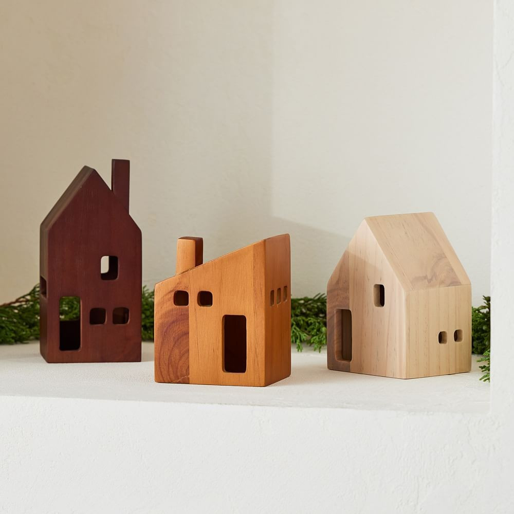 Village Tealight Candleholders - Wood | West Elm (US)
