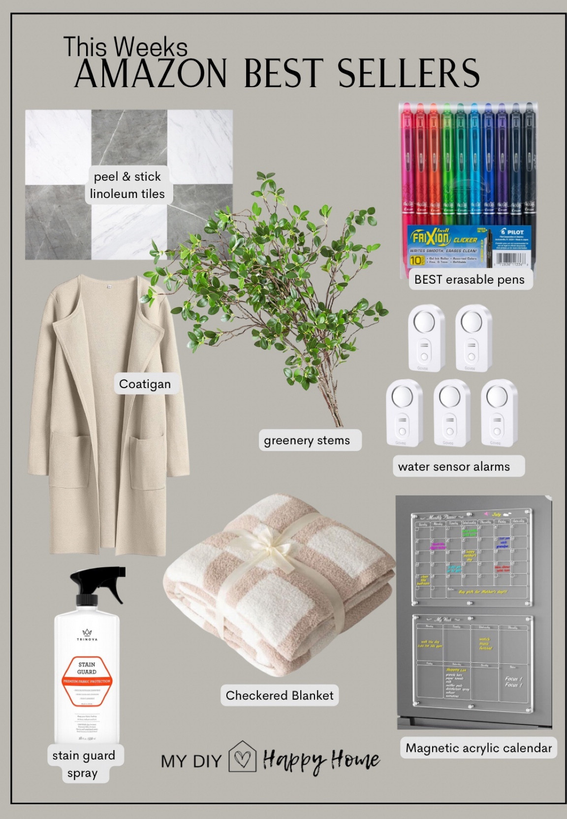 This weeks Amazon favorites:

•peel and stick linoleum checker floor tiles 
•best erasable ink pens 
•greenery stems 
•coatigan
•water leak sensors
•stain guard spray 
•oversized checker throw blanket- no shed!
•acrylic magnetic calendars

#LTKMostLoved #LTKSeasonal #LTKhome