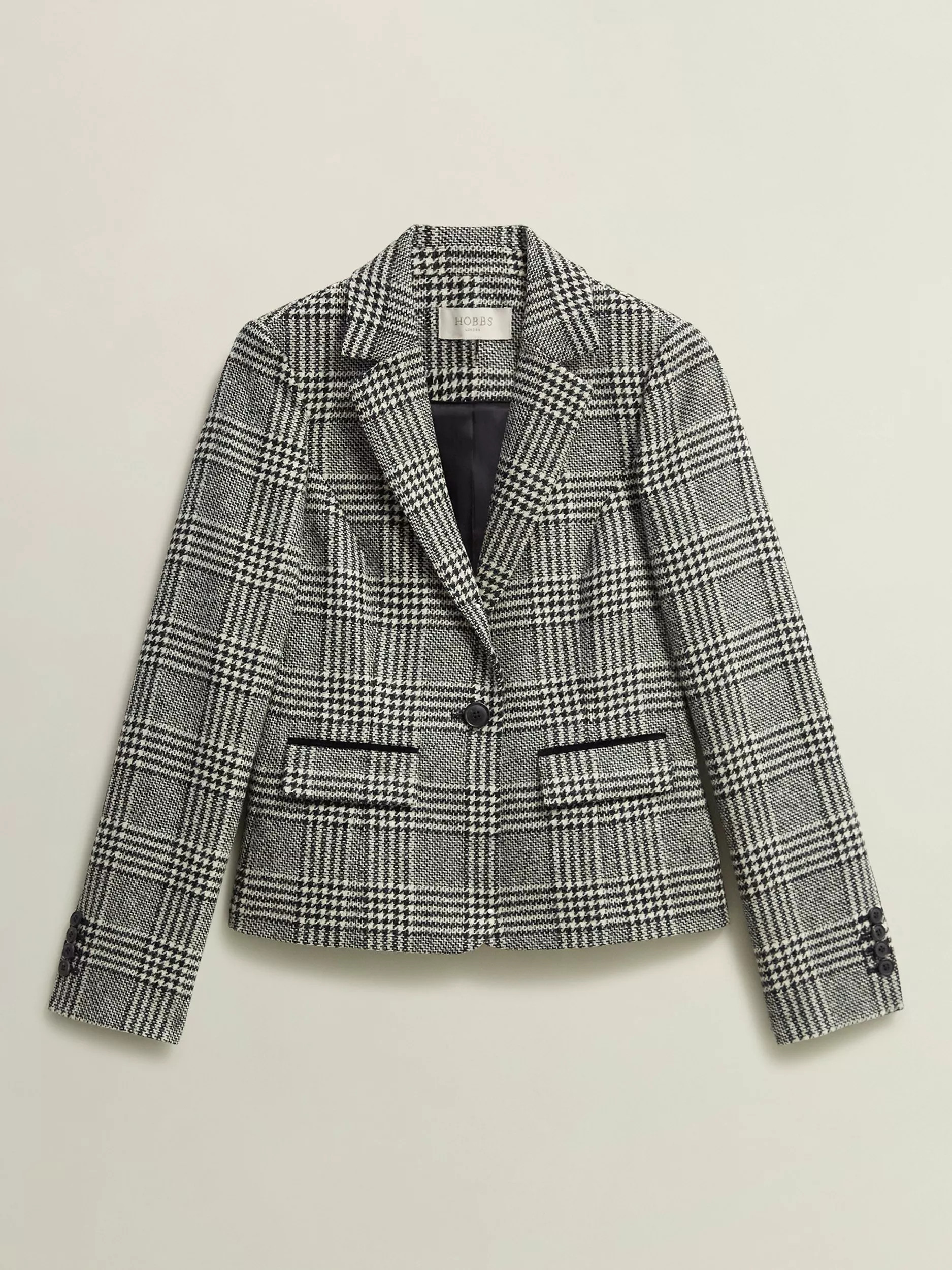 Hobbs Brea Check Wool Jacket, Black/White | John Lewis (UK)