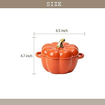 Pumpkin Bowl Set with Lid and Handle, Set of 2 Ceramic Ramekins for Baking, Casserole Dish Indivi... | Amazon (US)