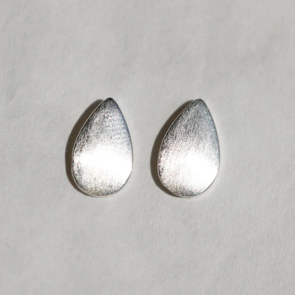 Silver Teardrop Studs | Nickel and Suede