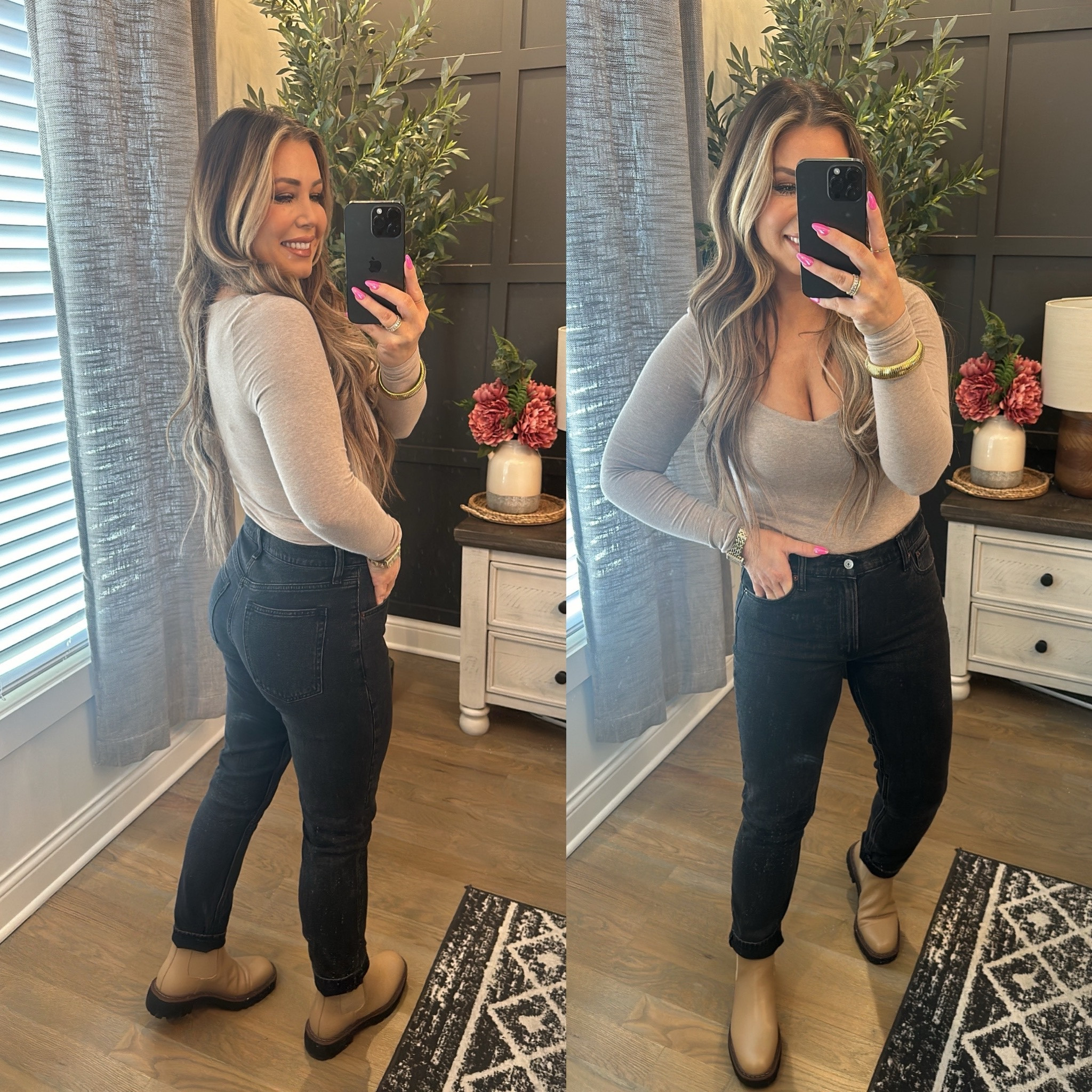 My favorite black denim! I’m in a 27 ! Click the photo of the stripes sweater ! That is the jeans, but I have no idea why the photo shows a sweater 💗 #denimjeans #blackjeans #winteroutfit 

#LTKMostLoved #LTKfindsunder100 #LTKstyletip