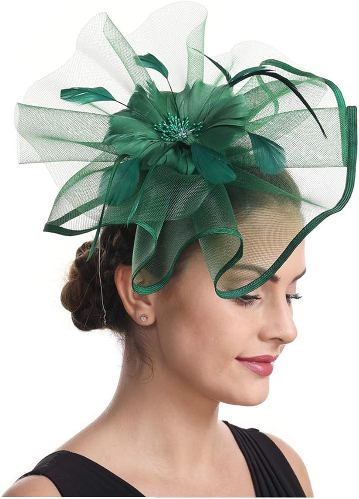 SAFERIN Fascinator for Women Hair Clip Hat Bowler Feather Flower Veil Wedding Party Hat Tea Hat | Amazon (US)
