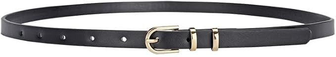 Womens Black Belt, Women's Skinny PU Leather Black Thin Belt PU Leather, Ladies Belts Adjustable ... | Amazon (UK)