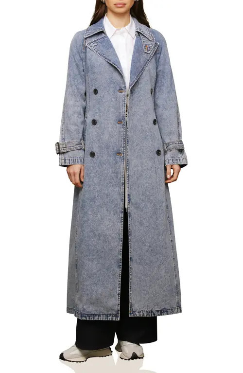 Avec Les Filles Relaxed Maxi Denim Trench Coat in Vintage Blue Wash at Nordstrom, Size X-Small | Nordstrom
