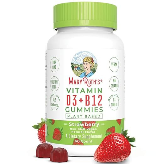 Vegan Vitamin D3+B12 Gummy (Plant-Based Gummies) by MaryRuth's - Made w/Organic Ingredients Non-G... | Amazon (US)