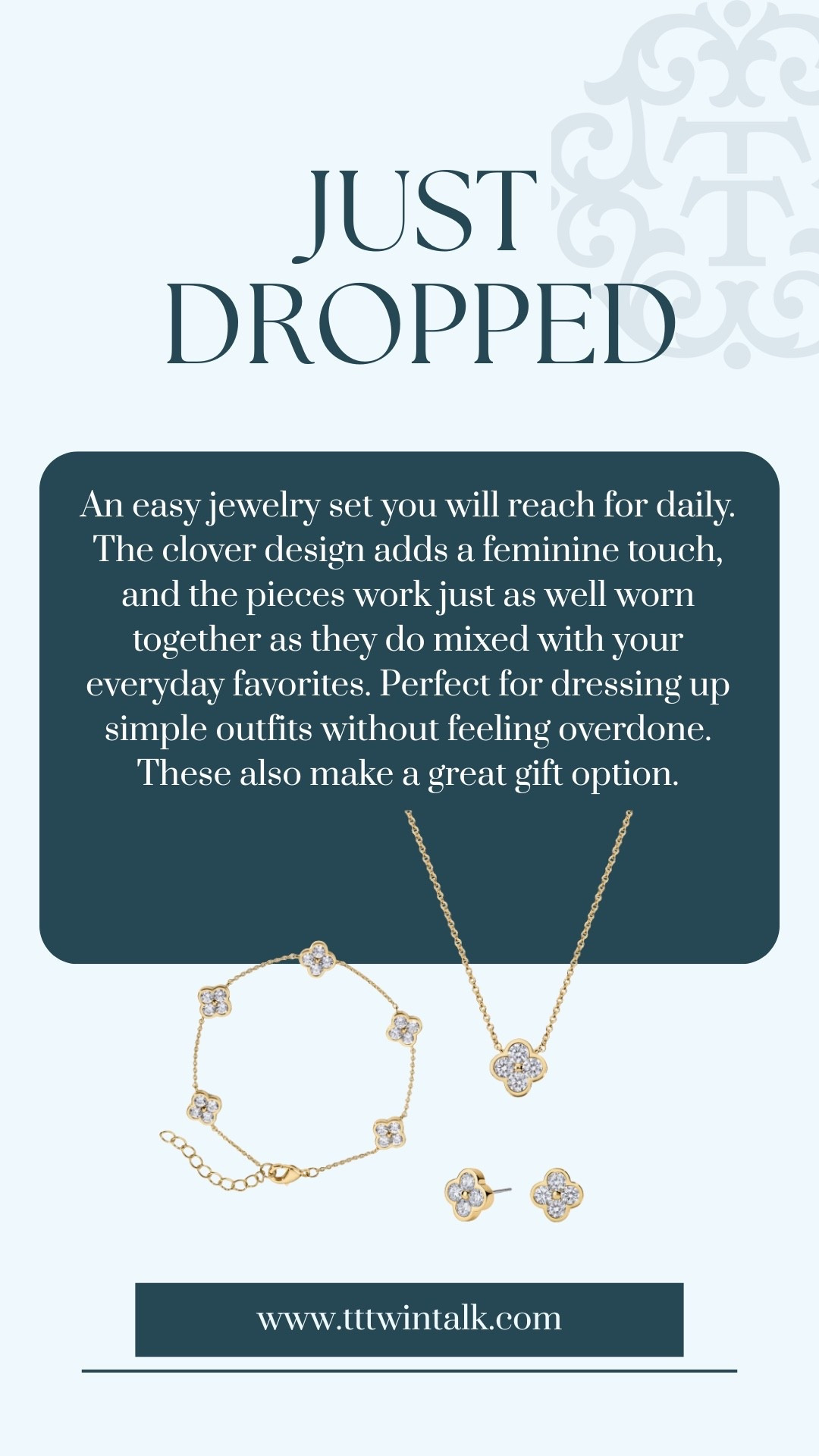 An easy jewelry set you will reach for daily. The clover design adds a feminine touch, and the pieces work just as well worn together as they do mixed with your everyday favorites. Perfect for dressing up simple outfits without feeling overdone. These also make a great gift option.

#LTKGiftGuide #LTKHoliday #LTKSeasonal
