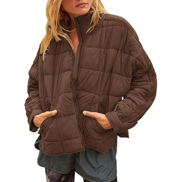 Huaqiao Womens Quilted Puffer Jackets Lightweight Zipper Short Padded Coat With Pockets | Amazon (US)