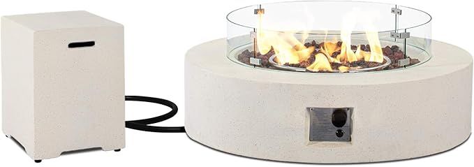 HOMPUS 42-inch 50,000 BTU Propane Round Fire Table White Sandstone Concrete Fire Table with Tank ... | Amazon (US)