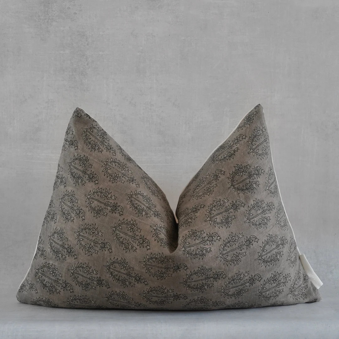 Lumbar Pillow Cover 14x20 | Brown Grey throw Pillow Cover | Indian Hand Block Linen Pillow Cover ... | Etsy (US)