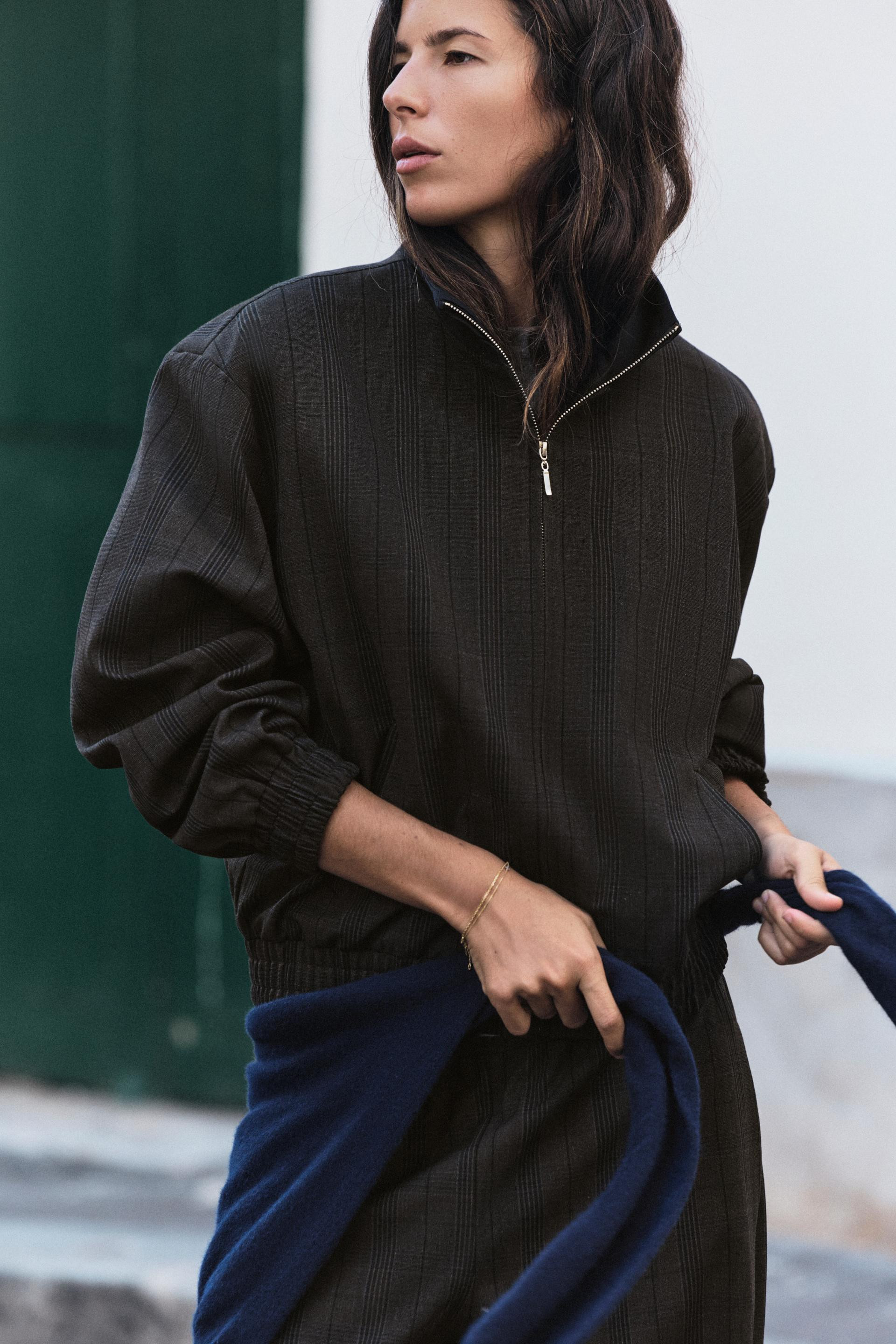 Zara - Plaid Bomber Jacket - Navy Blue - Xs - Woman | Zara US