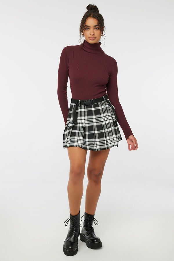 Plaid Mini Skirt with Belt and Pouch | Ardene