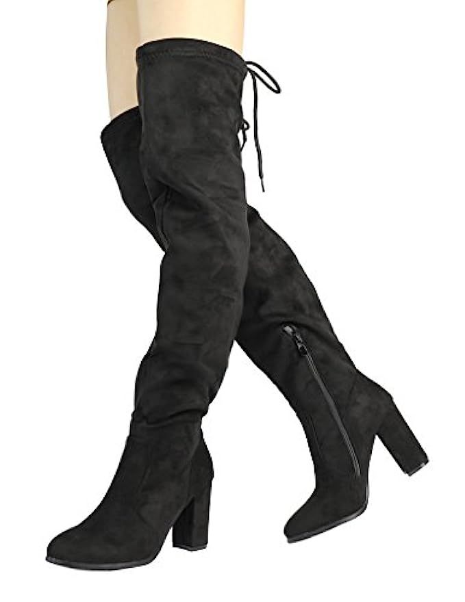 DREAM PAIRS Women's Thigh High Fashion Over The Knee Block Heel Boots | Amazon (US)