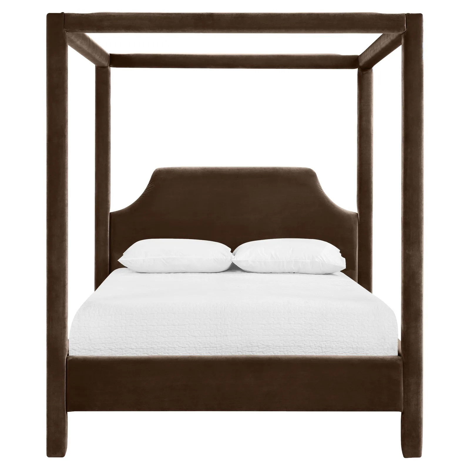 Sinclair Modern Classic Brown Velvet Canopy Bed - Queen | Kathy Kuo Home