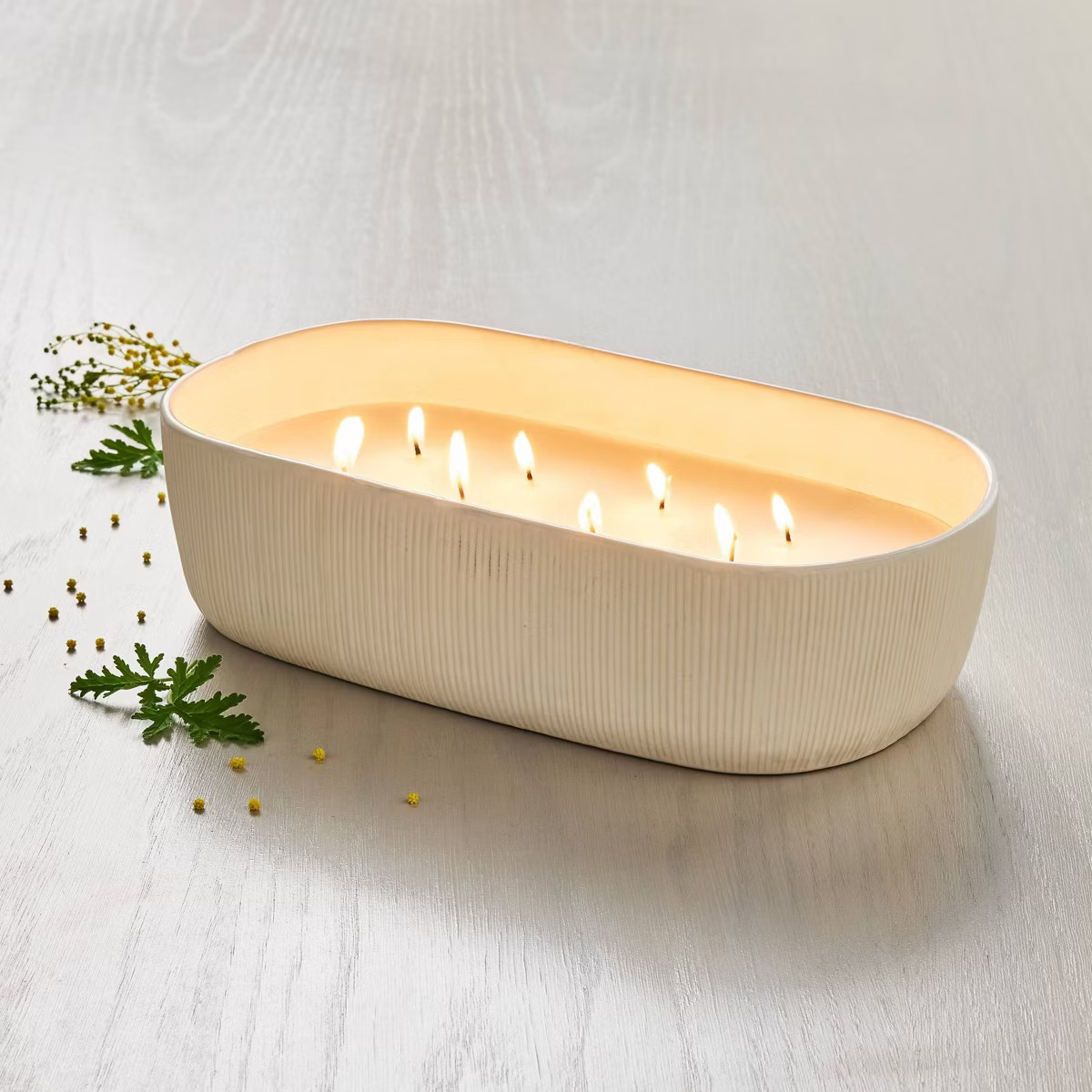 8-Wick Micro-Fluted Ceramic Citronella Oblong Jar Candle Cream 28oz - Hearth & Hand™ with Magno... | Target