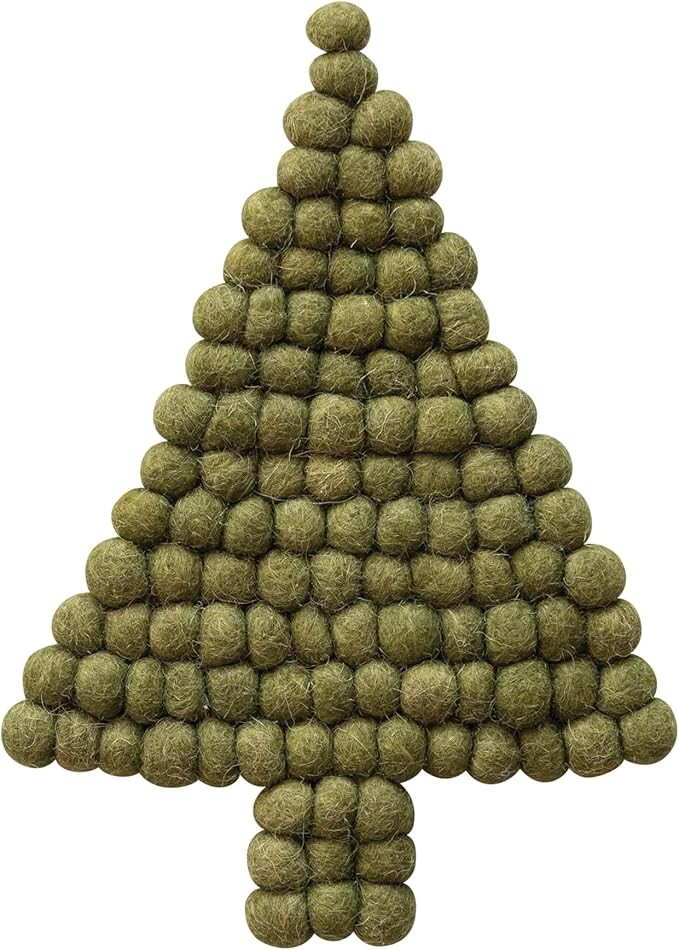 Creative Co-Op Handmade Wool Felt Ball Tree Trivet, Green | Amazon (US)