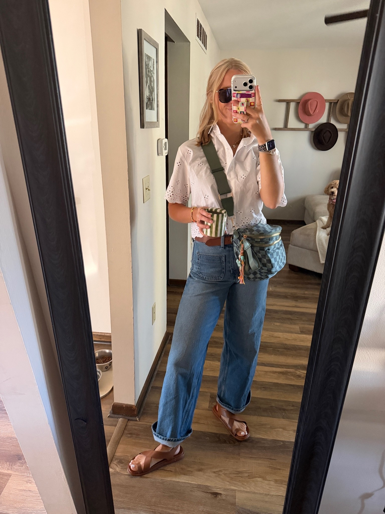 HAPPY HUMP DAY OOTD — 07.08.26 🤍🌤️🤎👖

size 4 in Walmart high rise jeans
size small in white cropped Walmart eyelet button-up
size 8.5 in brown @Target  sandals (old but linking some new options)
brown belt is also from @Target 
😎 sunglasses are from Amazon & so is green checkered crossbody bag
👂🏼cuuuute new earrings are from Amazon too - LOVE the light blue with the white shirt!!!
☕️travel coffee mug is Amazon as well

Walmart style, Walmart finds, Walmart denim, free assembly finds, Walmart fashion, free assembly jeans, free assembly tops, white tops, eyelet tops, button up tops, high rise denim, summer outfits, office outfits, Target sandals, brown sandals, Target finds, Target footwear, summer sandals, Amazon finds, Amazon fashion, Amazon crossbody bags, Amazon jewelry, beauty finds, trending on Amazon, outfit of the day

#LTKootd #LTKWorkwear #LTKSeasonal