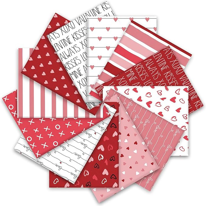 12Pcs Valentine's Day Cotton Fabric Bundles 18 x 22 Inch Red Pink White Love Heart Fat Quarters R... | Amazon (US)