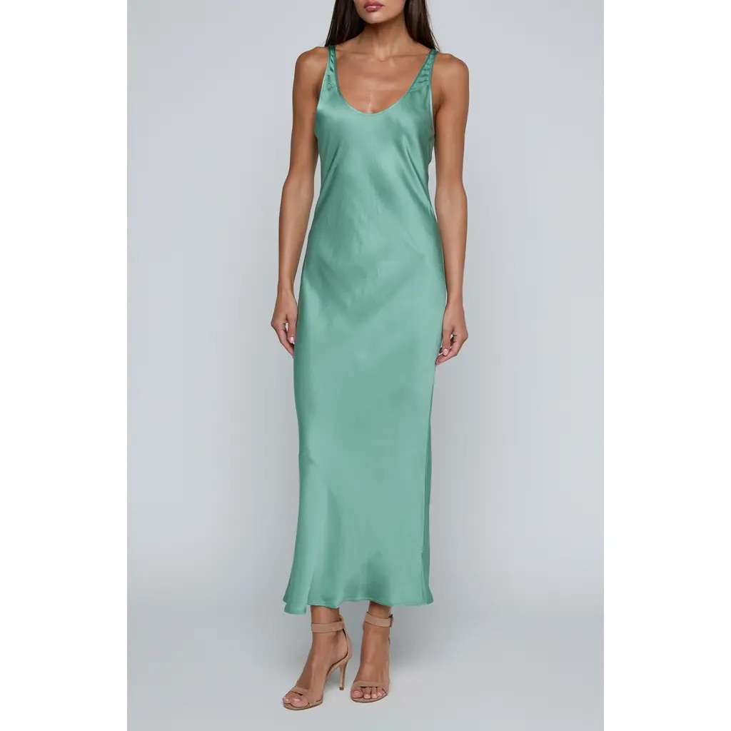 L'AGENCE Akiya Satin Tank Maxi Dress in Malachite Green at Nordstrom, Size Small | Nordstrom