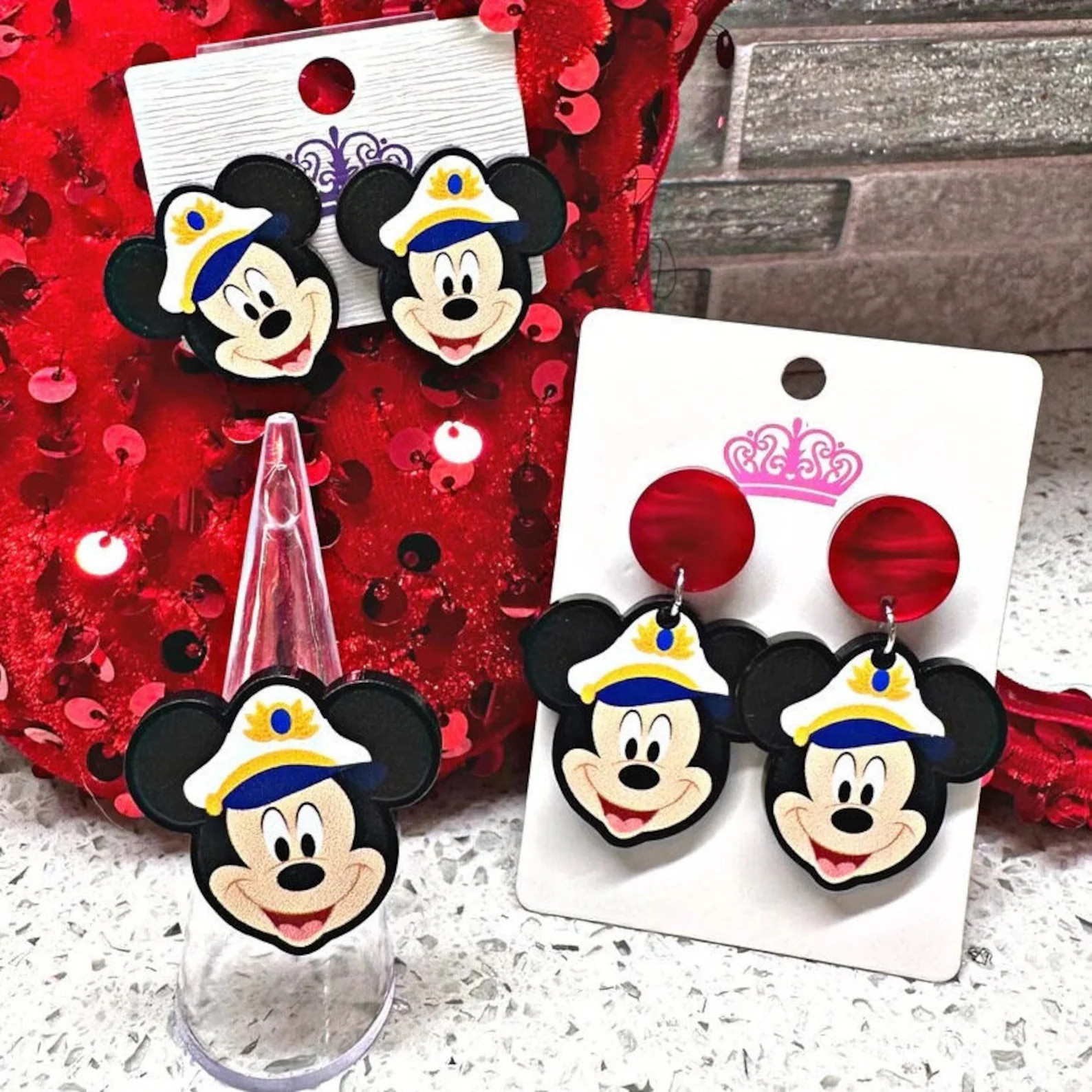 Mickey Earrings and Statement Ring - Cruise Director Mickey Shaped Cruise Line Lightweight Acryli... | Etsy (US)