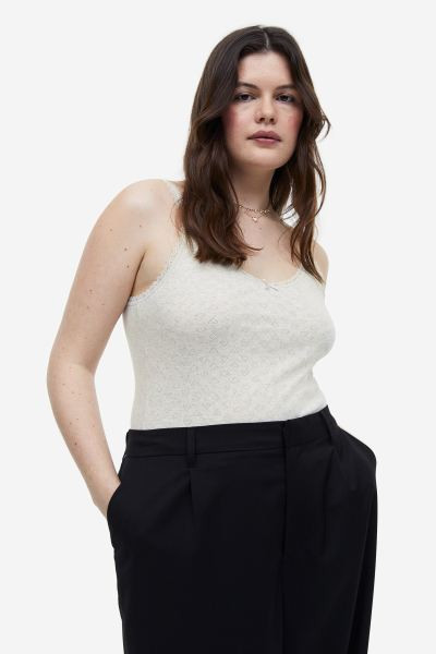 H&M+ Lace-trimmed Pointelle Tank Top | H&M (US + CA)