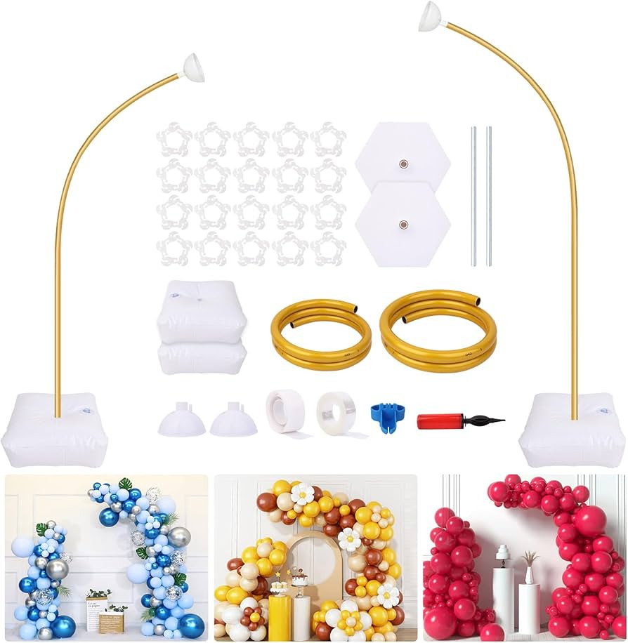 JINSENHUI 8FT & 5FT Gold Balloon Stand Kit, Free Bending Balloon Arch Column, Half Arch Balloon S... | Amazon (US)