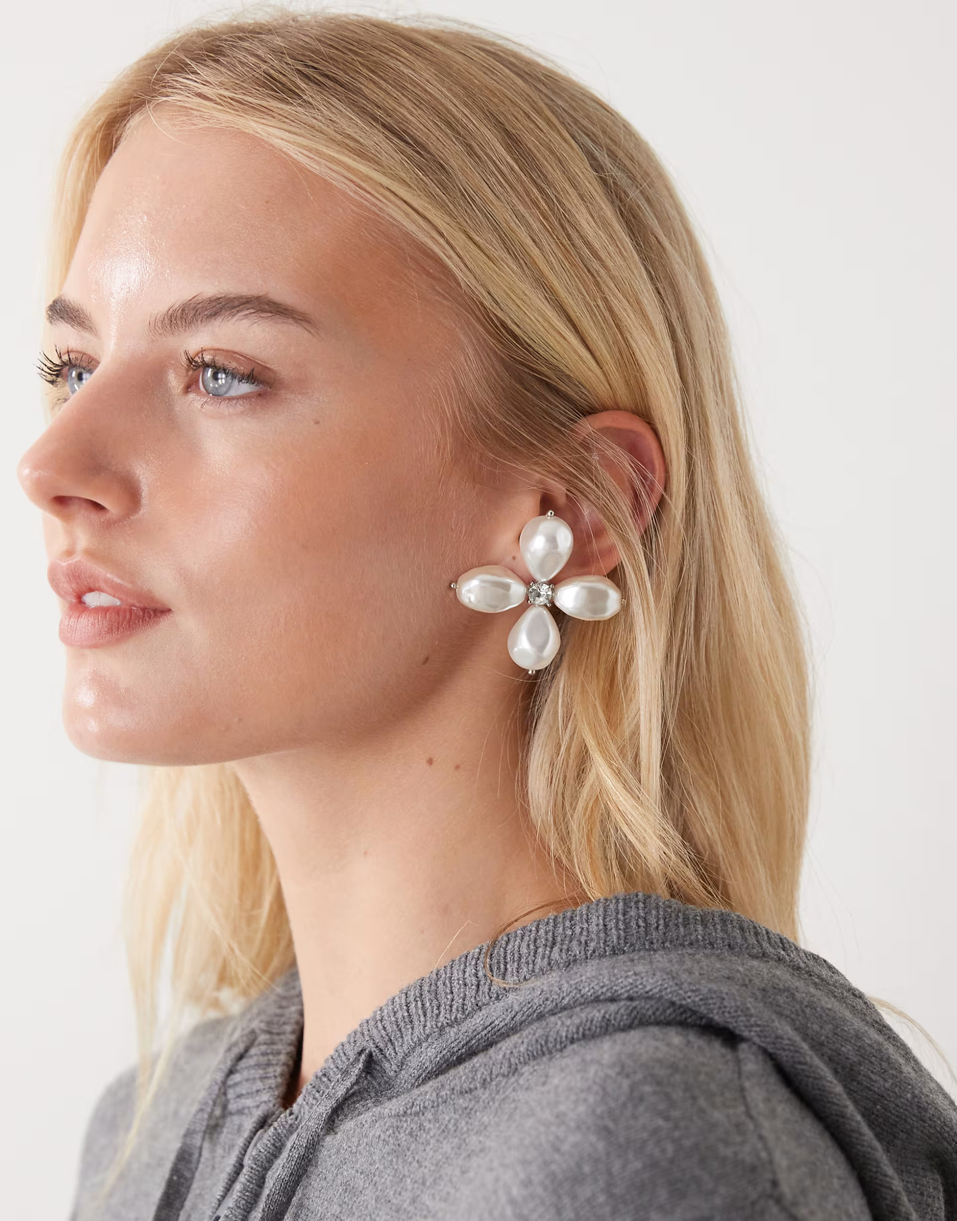 Reclaimed Vintage oversized flower earrings with pearls in silver | ASOS | ASOS (Global)