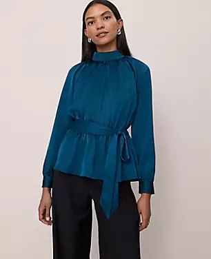 Satin Tie Waist Blouse | Ann Taylor