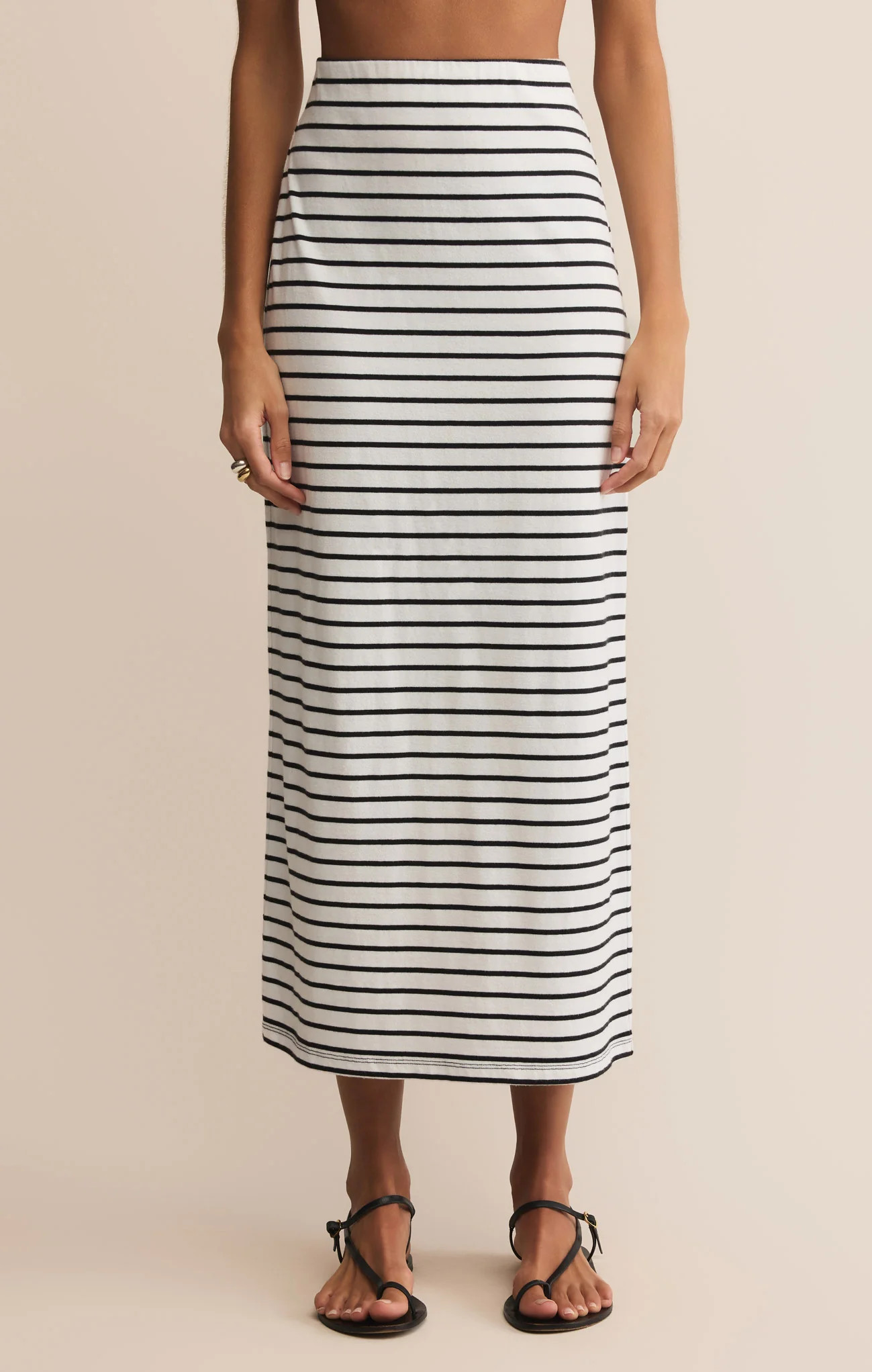 Z SUPPLY Women's Gail Stripe Midi Skirt, Black, Extra Large, 100% Cotton | Z Supply