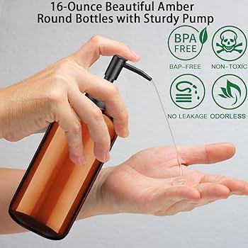 Amber Soap Dispenser with Rust Proof Pump, Waterproof Labels (2 Pack,16 Oz), Soap Dispenser Bathr... | Amazon (US)