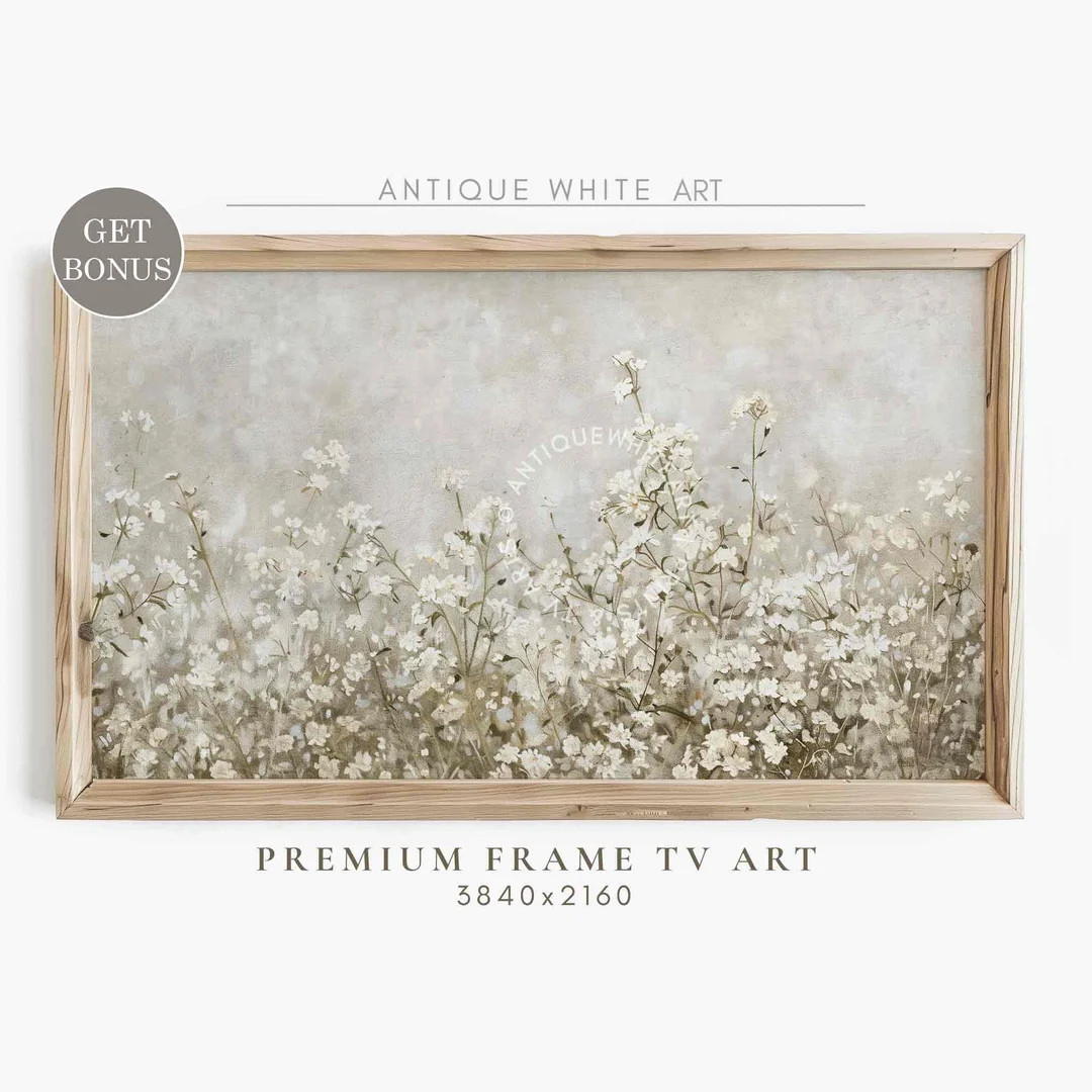 Samsung Frame TV Art, Neutral Floral, White Summer Flowers Painting, Country Spring Wildflowers, ... | Etsy (US)