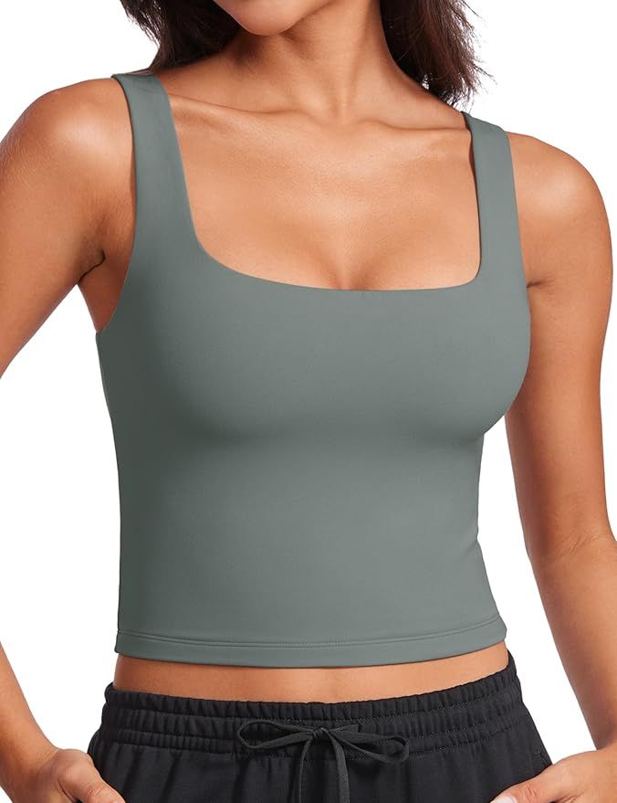 CRZ YOGA Womens Butterluxe Double Lined Square Neck Tank Tops Sleeveless Workout Yoga Tight Shirt... | Amazon (US)