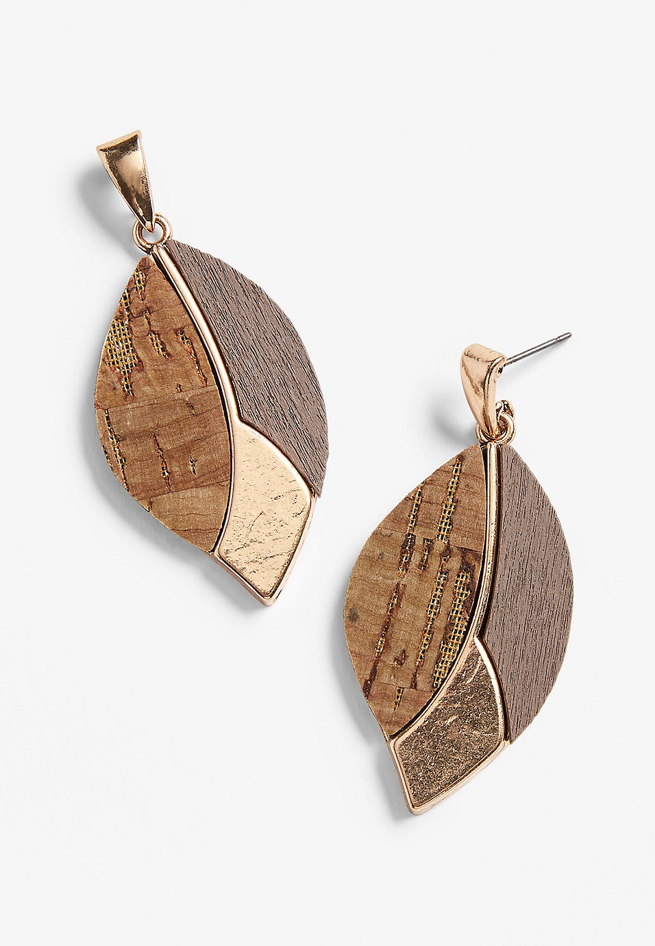 Pieced Wood Leaf Drop Earrings | Maurices