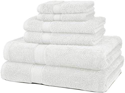 Amazon Brand – Pinzon 6 Piece Blended Egyptian Cotton Bath Towel Set - White | Amazon (US)