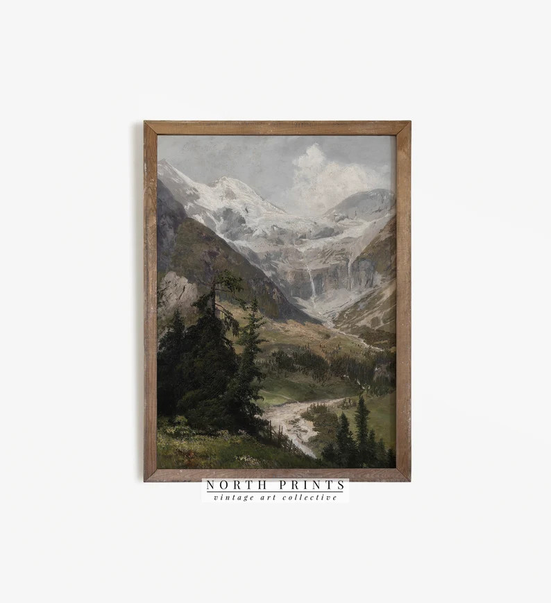 Rustic Mountain Painting Vintage Moody Cabin Wall Art Boys Room Wall Decor Digital PRINTABLE 1032... | Etsy (US)