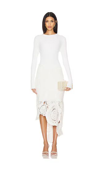 Mosaic Crochet Midi Dress in Ivory | Revolve Clothing (Global)