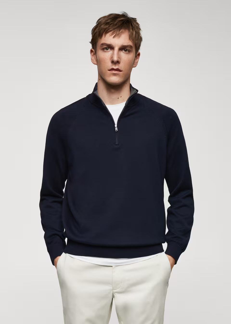 Cotton sweater with neck zipper -  Men | Mango Man USA | MANGO (US)
