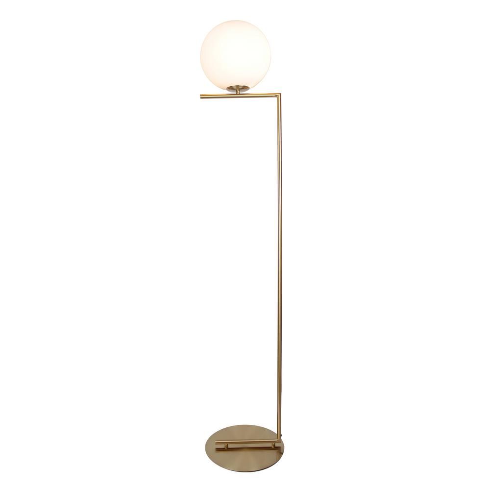 EQLight Mid Century 62 in. Satin Brass Floor Lamp with Glass Shade | The Home Depot