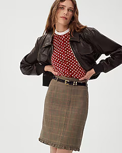 Ruffle-trim pencil midi skirt in glen plaid wool | J. Crew US