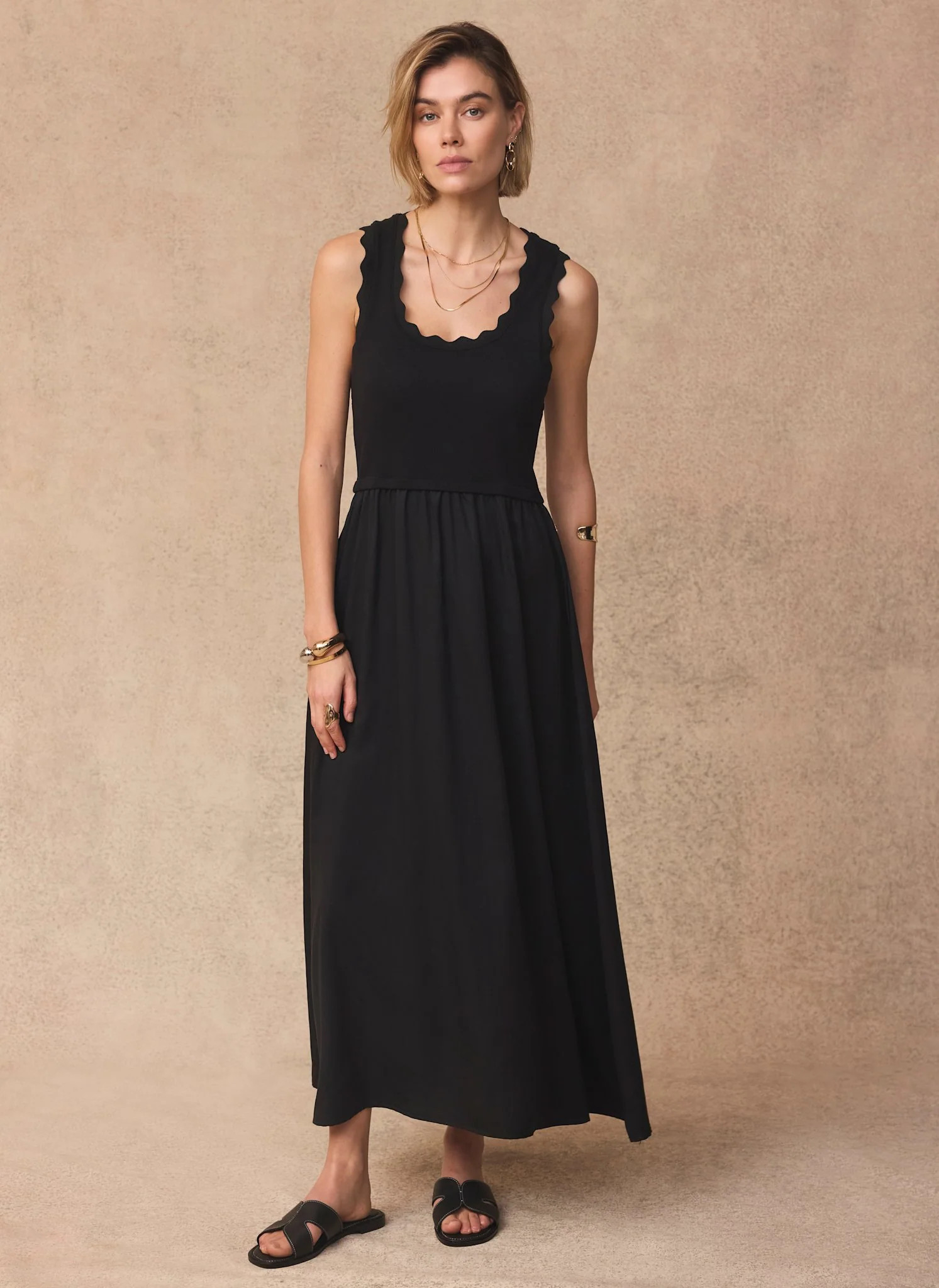 Black Scallop Trim Midi Dress | Mint Velvet