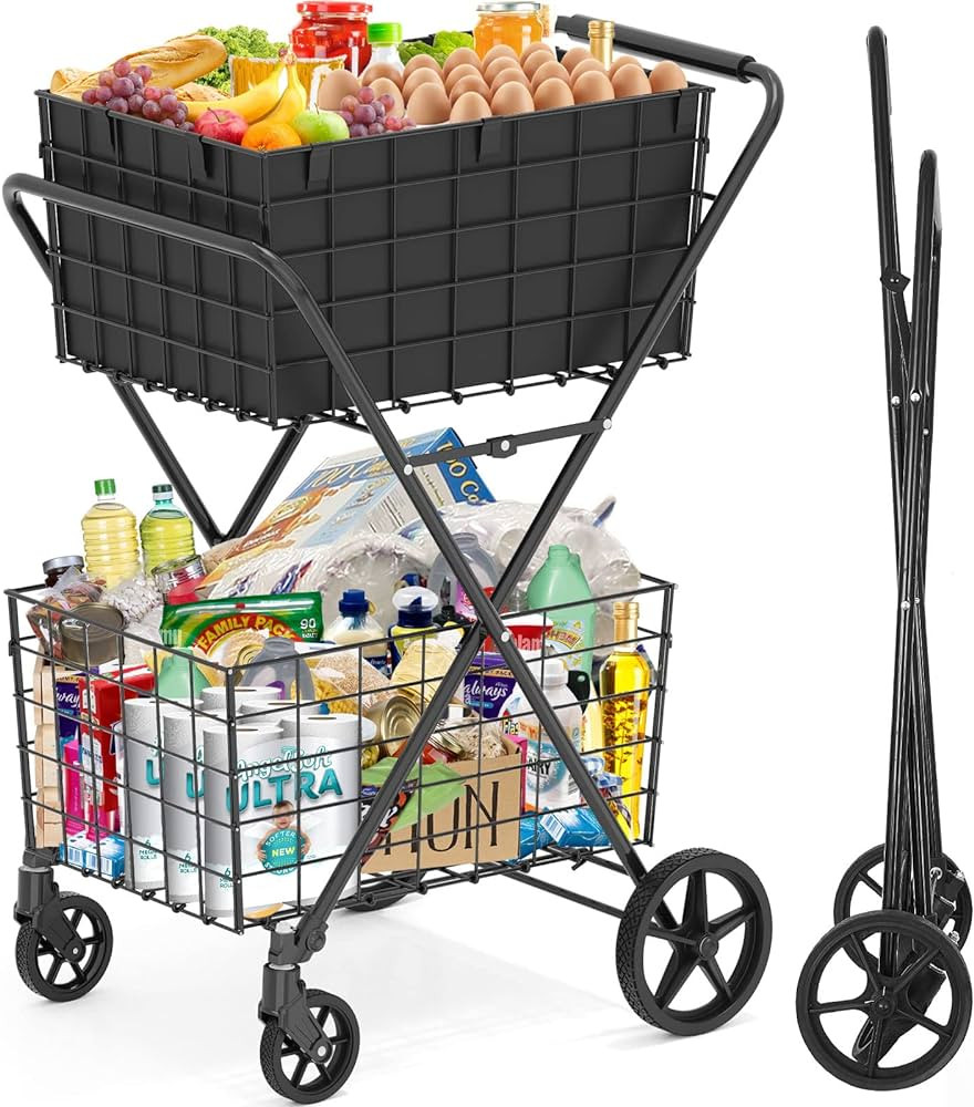 [2-Tier] 420LBS Extra Large Shopping Cart for Groceries, Grocery Cart with Removable Storage Bask... | Amazon (CA)